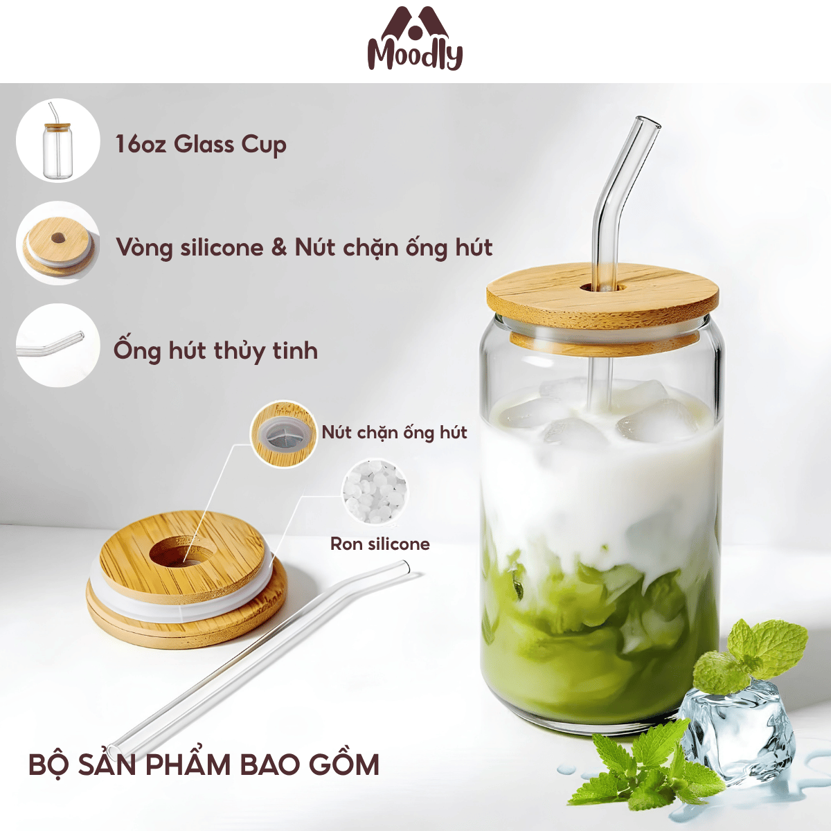 Ly Thuỷ Tinh 𝑴𝒐𝒐𝒅𝒍𝒚 Họa Tiết Hoa Quả Dáng Lon Chịu Nhiệt Kèm Ống Hút Và Nắp Gỗ Thể Tích 500ml, Ly Thủy Tinh Làm Quà Tặng 4