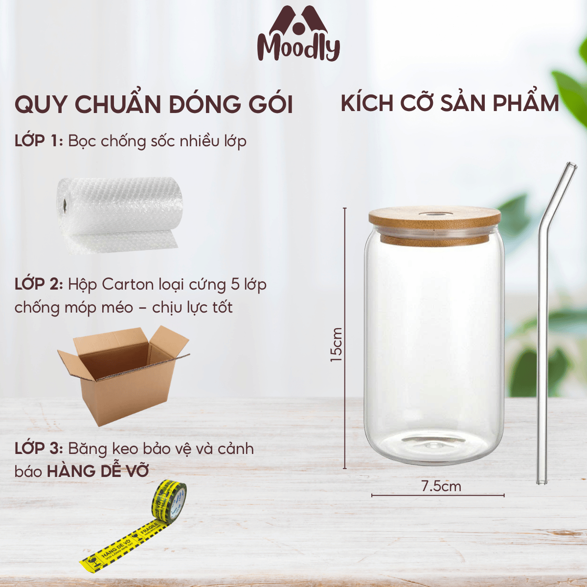 Ly Thuỷ Tinh 𝑴𝒐𝒐𝒅𝒍𝒚 Họa Tiết Hoa Quả Dáng Lon Chịu Nhiệt Kèm Ống Hút Và Nắp Gỗ Thể Tích 500ml, Ly Thủy Tinh Làm Quà Tặng 7