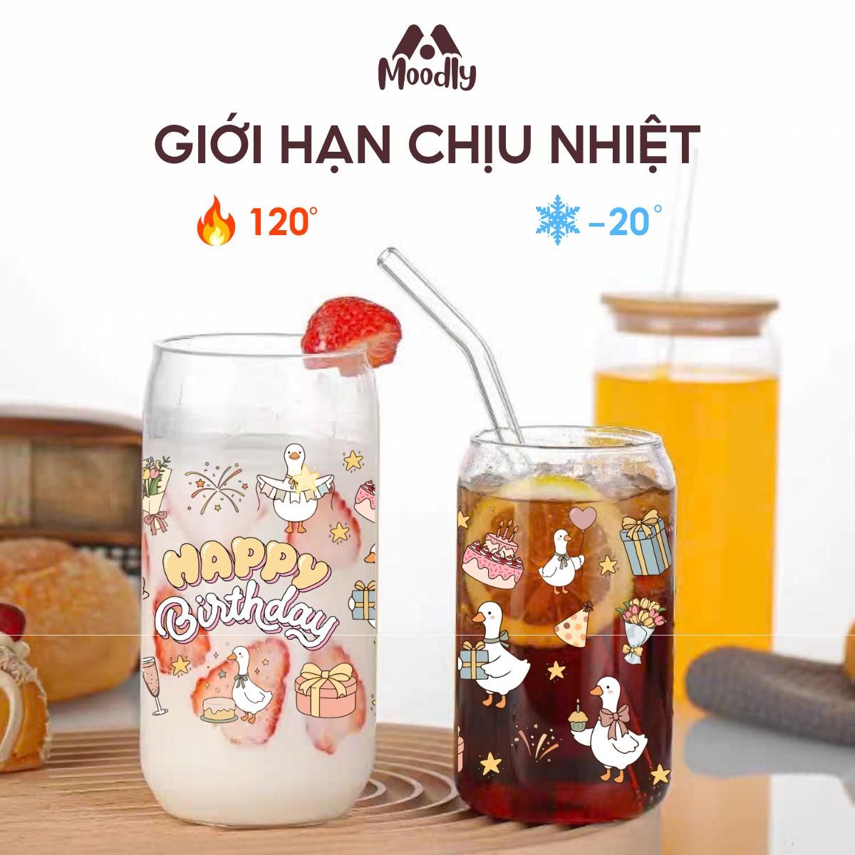 Ly Thuỷ Tinh 𝑴𝒐𝒐𝒅𝒍𝒚 Happy Birthday Quả Dáng Lon Chịu Nhiệt Kèm Ống Hút Và Nắp Gỗ Thể Tích 500ml, Quà Tặng Sinh Nhật Ý Nghĩa 5